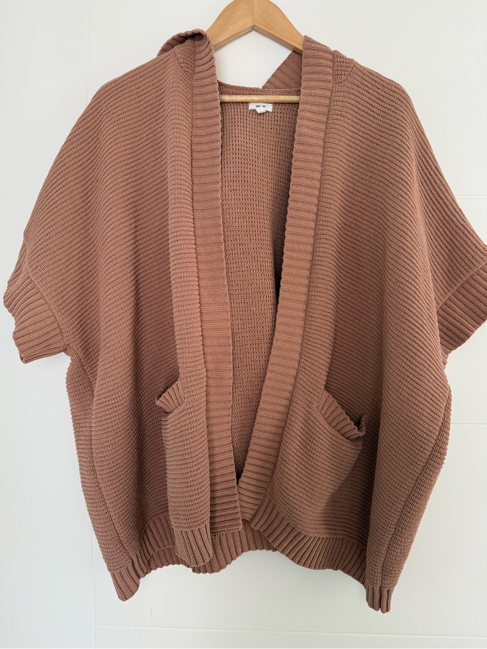 Aerie Short Sleeve Oversized Hooded Open Front Cardigan, size XS.